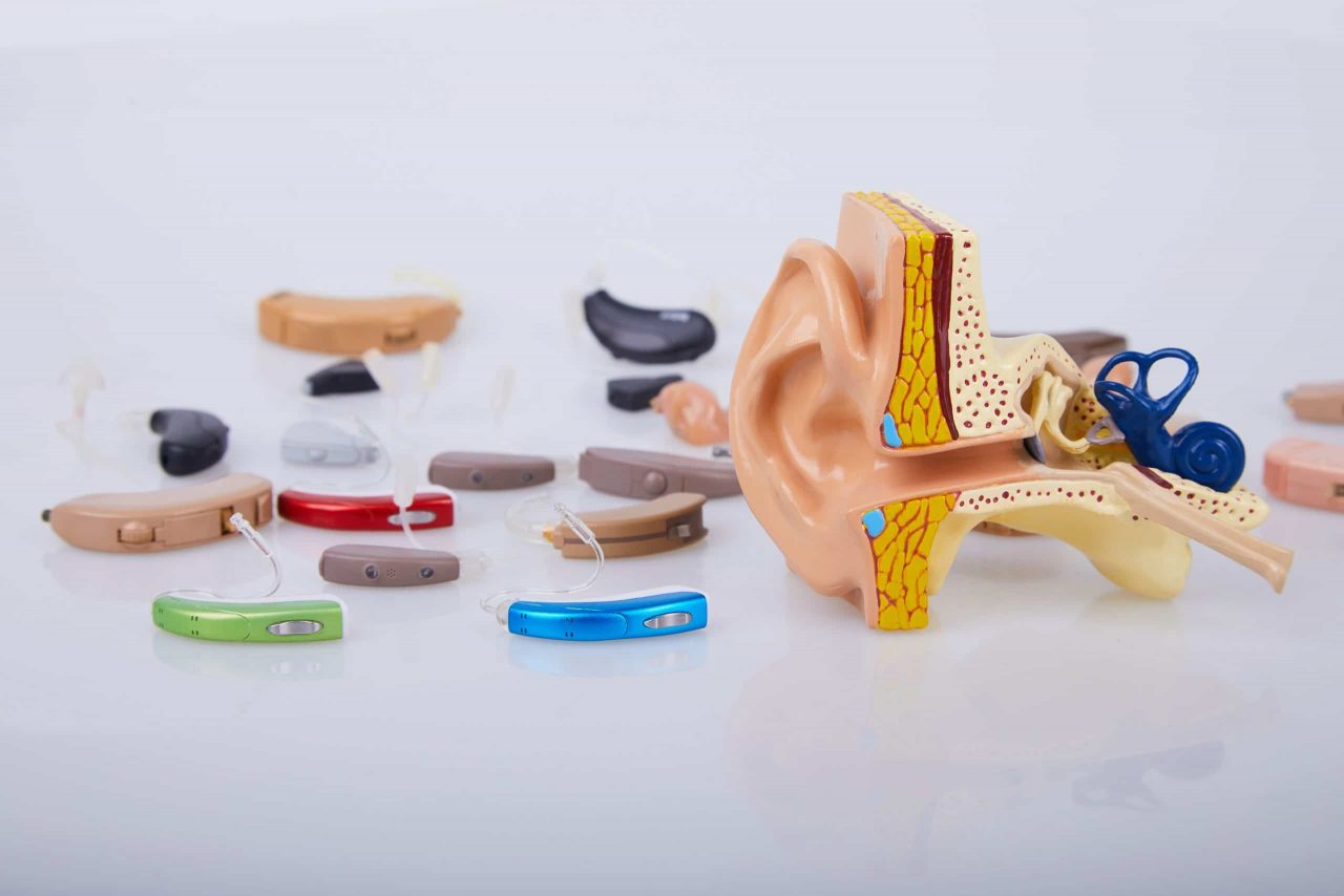 A collection of hearing aids.